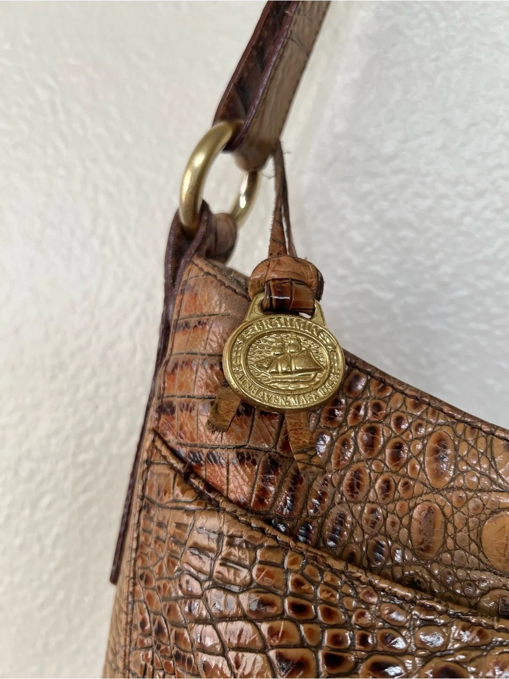Brahmin Croc-Embossed Leather Hobo Shoulder Bag - READ